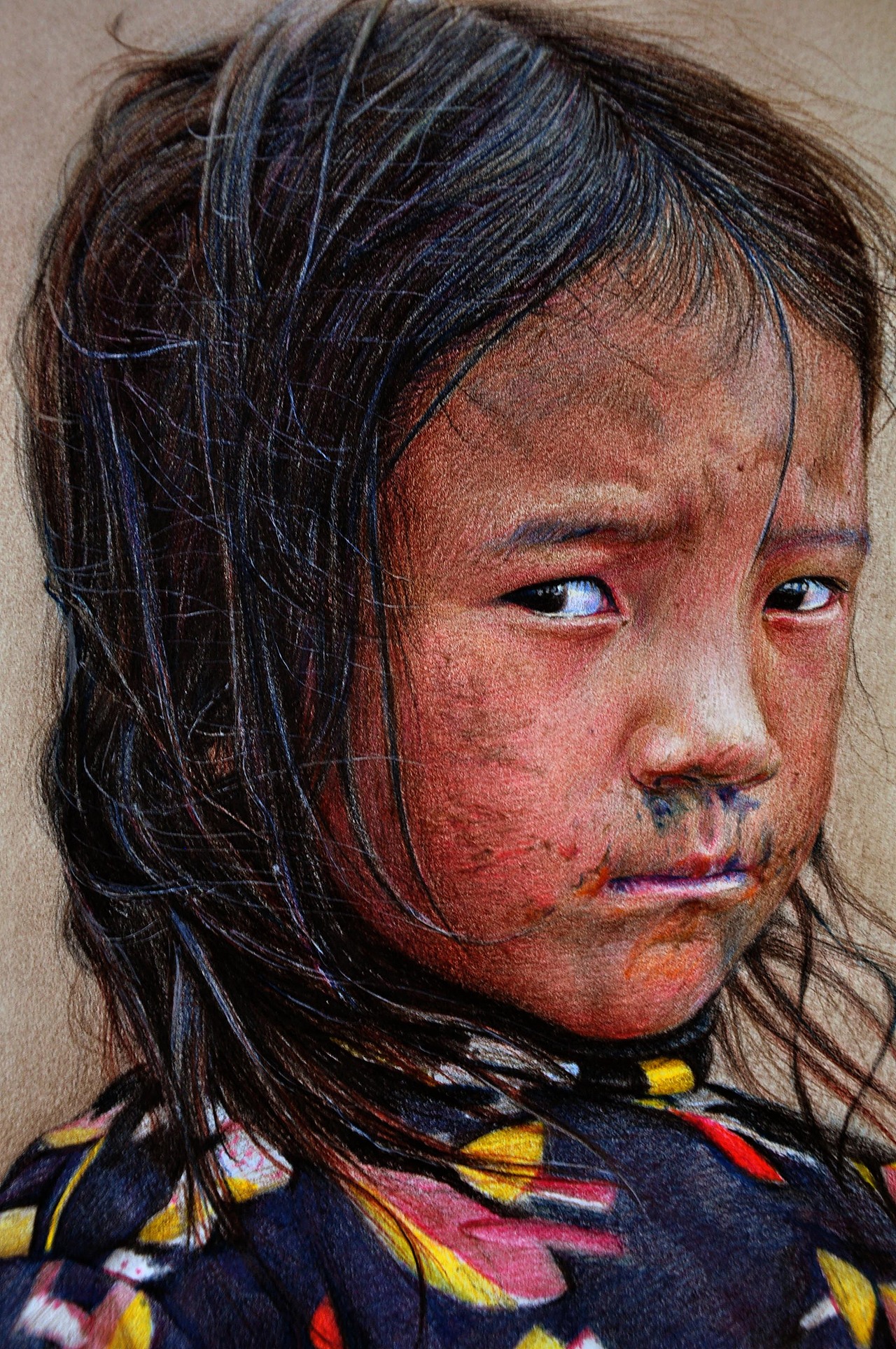 孙伟彩铅作品&nbsp;《苦》局部放大&nbsp;网名:画徒子小伟