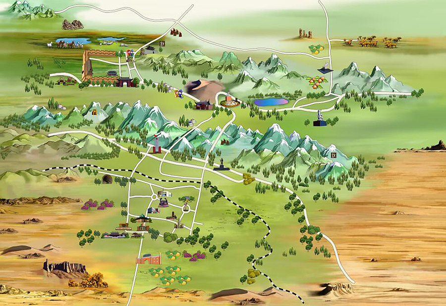 哈密地区手绘地图