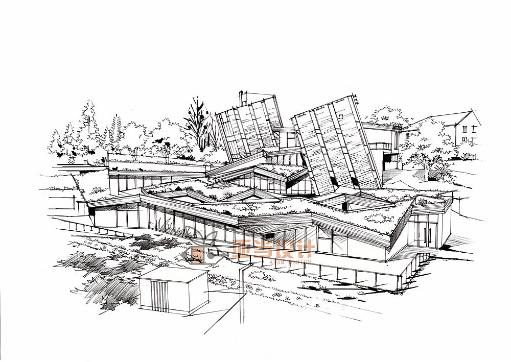 艺术展览馆建筑景观手绘设计