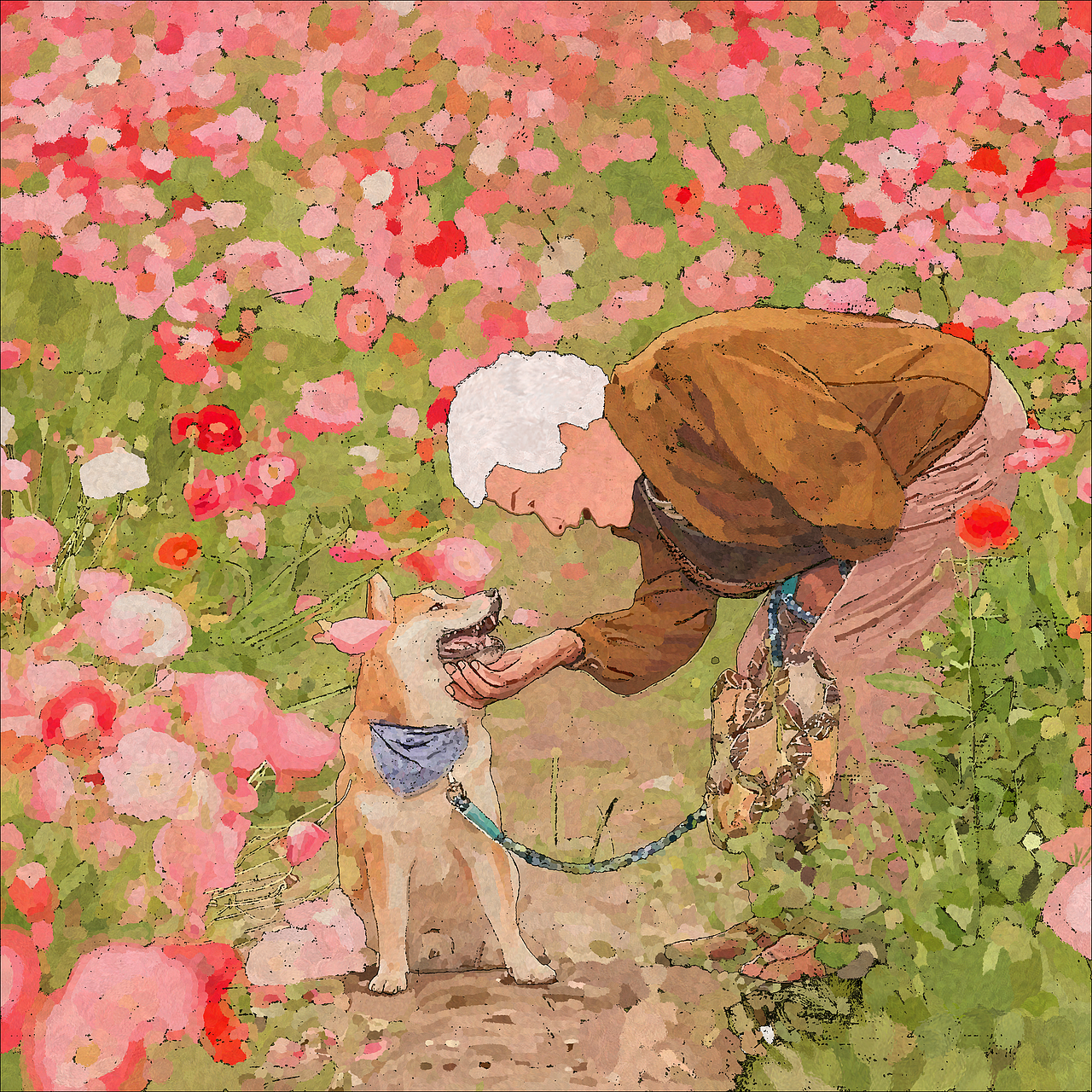 日本老奶奶与她的小柴犬系列