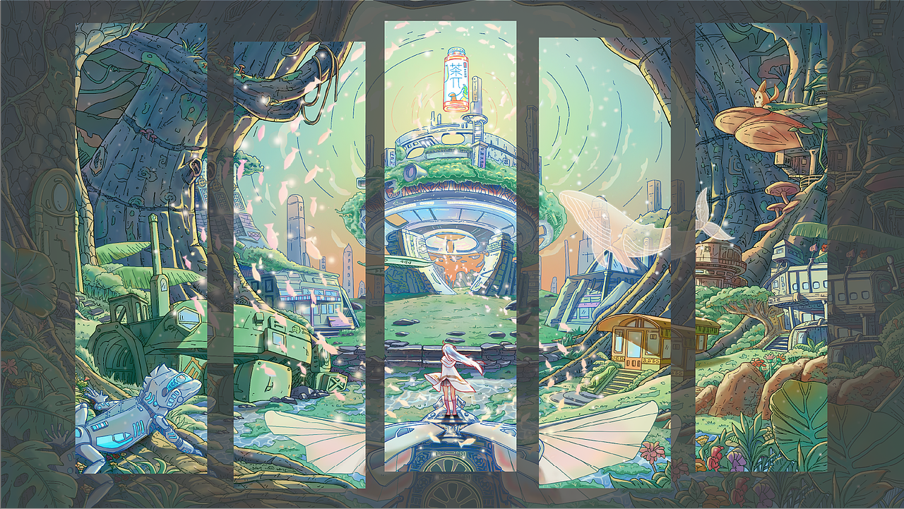 農(nóng)夫山泉丨茶π美好世界丨插畫(huà)丨《尋》（圖ZMzQxMzU0OTIw） - 概念設(shè)定 - 站酷設(shè)計(jì)師綠歪歪原創(chuàng)素材 - 站酷ZCOOL
