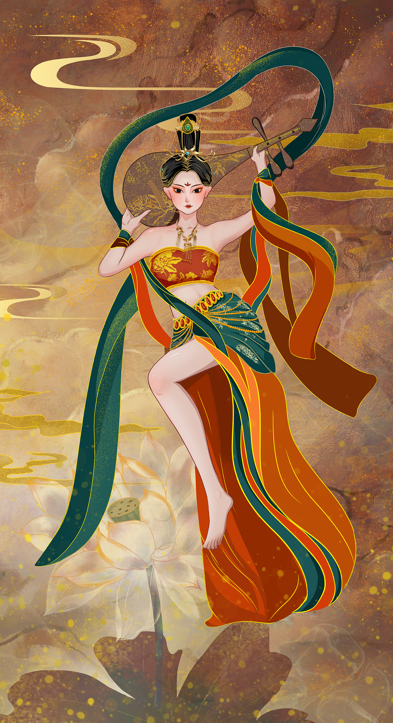 敦煌飞天风格插画