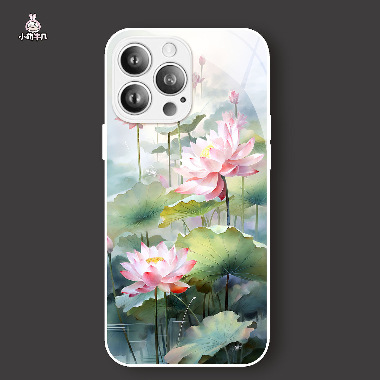 水墨画荷花手机壳图案原创