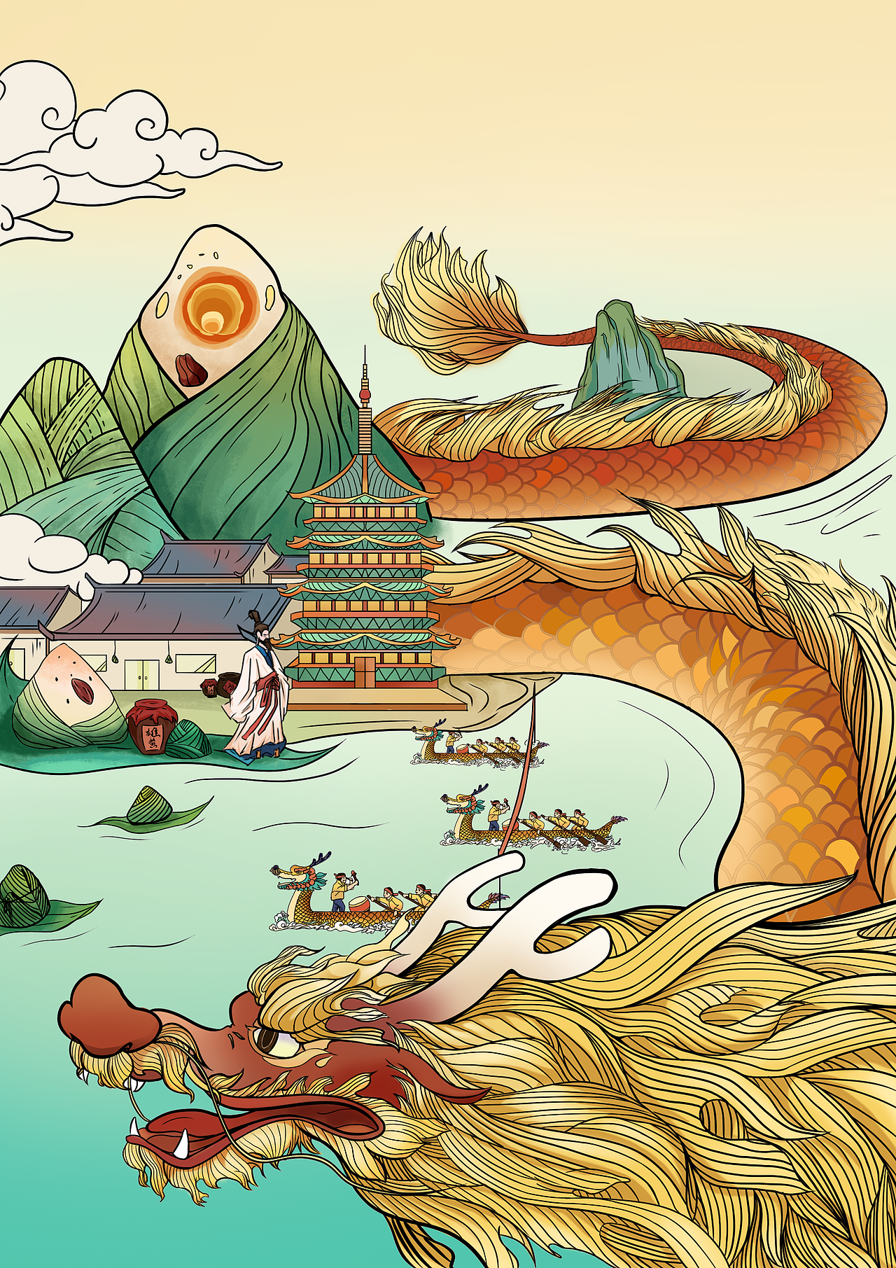 大一插画基础结课作业——端午安康