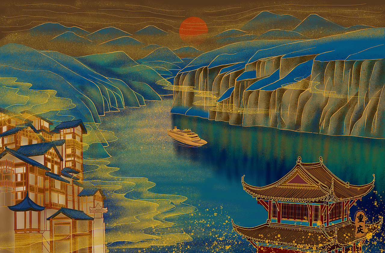 国潮中国风景点插画PSD源文件(45p)