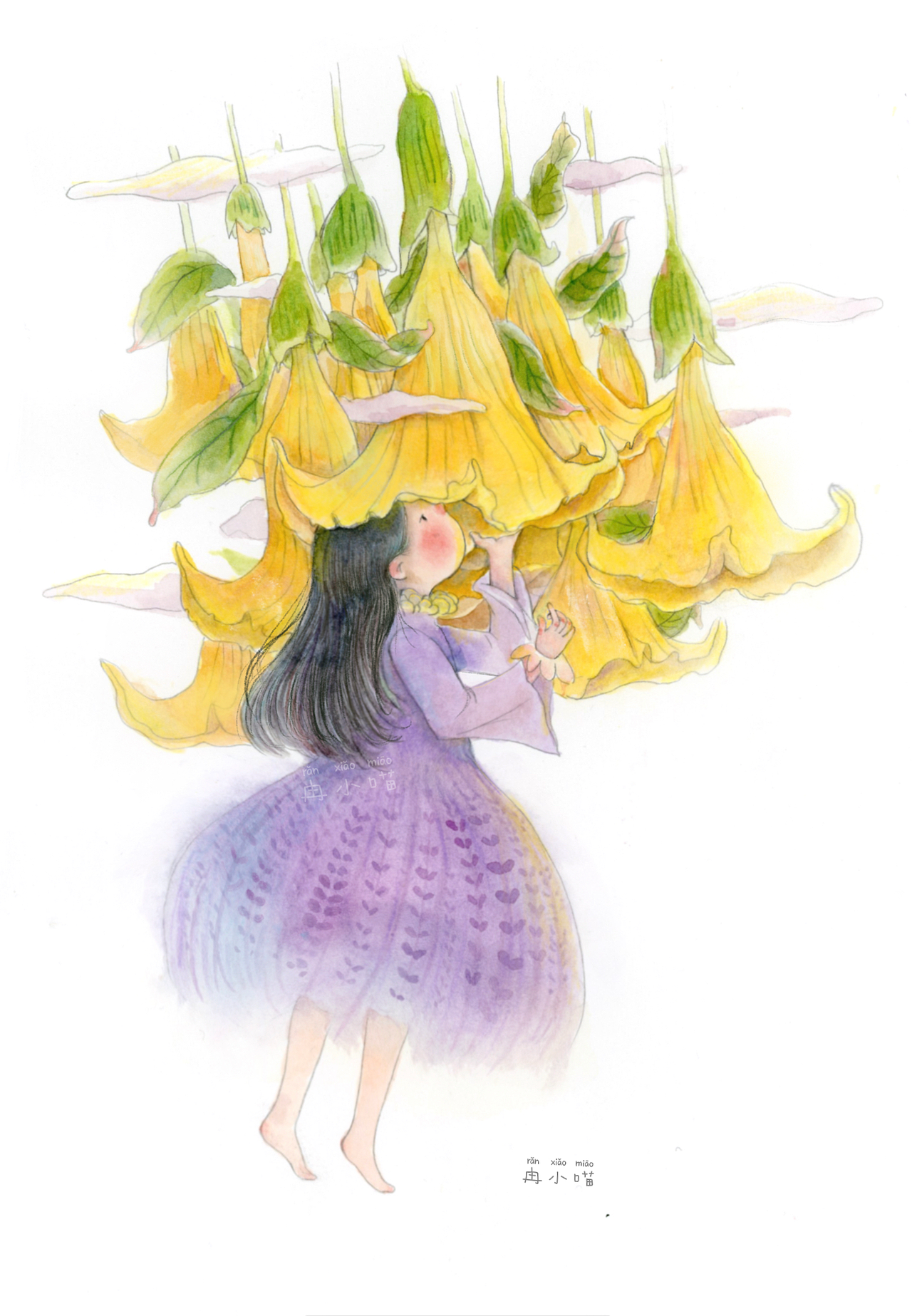 原創(chuàng)插畫 - 花花與小女孩（圖ZMzM2NzgwMzU2） - 繪本 - 站酷設計師冉小喵y原創(chuàng)素材 - 站酷ZCOOL