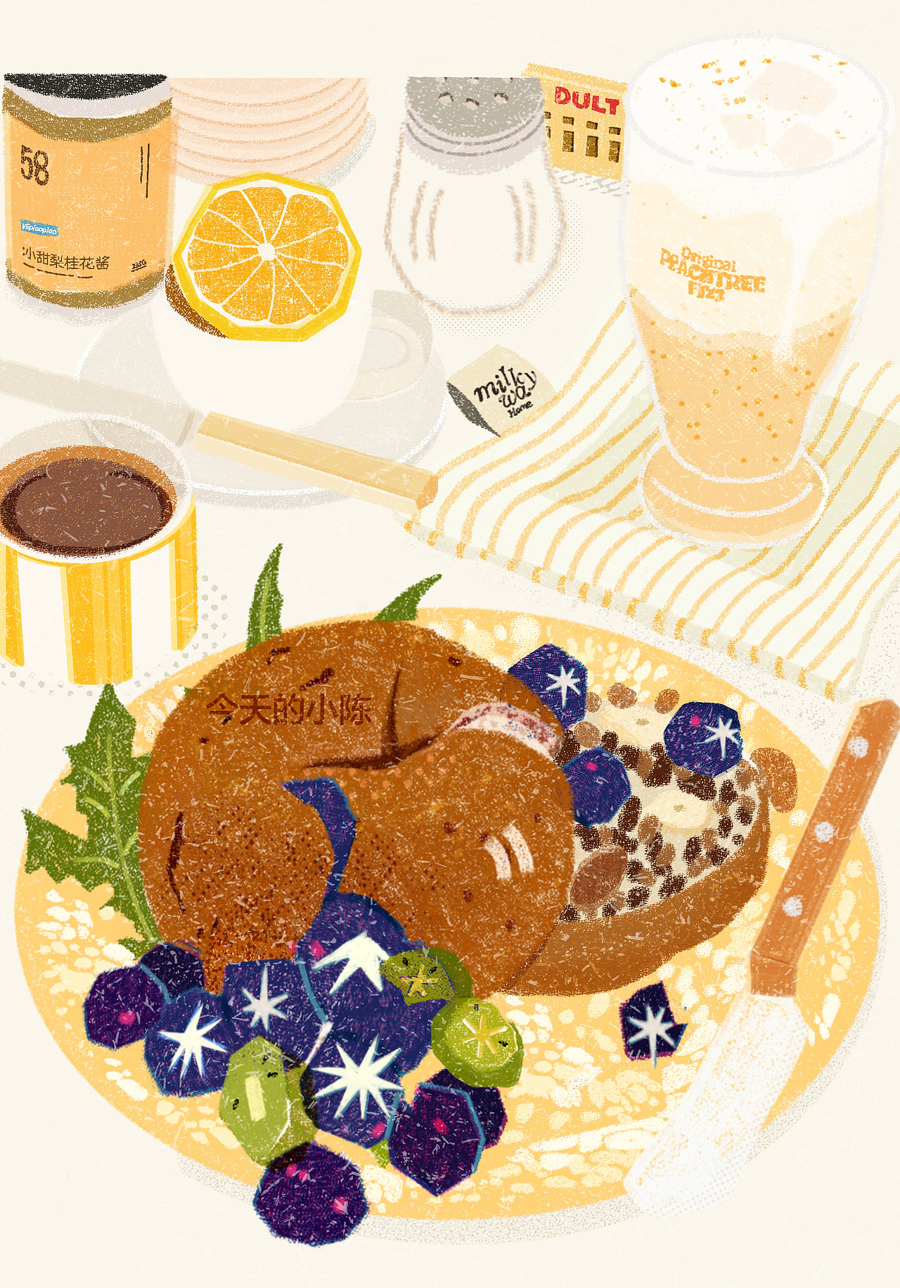 procreate|模拟丝网印刷质感美食插画