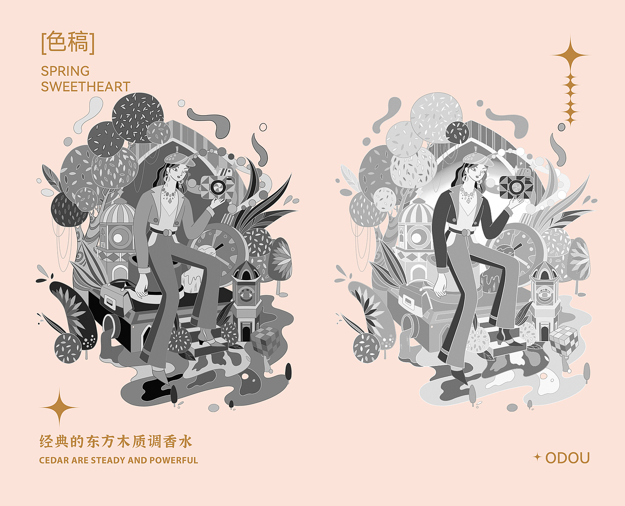 线性国风 | 春日Spring day girl（图ZMzM5NTUyODQ4） - 商业插画 - 站酷设计师壹九贰192原创素材 - 站酷ZCOOL