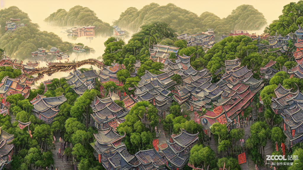 #AI创作实验室#江南小镇（图ZMzE4NTY2OTEy） - AI作品 - 站酷设计师爱画画的大佬婷原创素材 - 站酷ZCOOL
