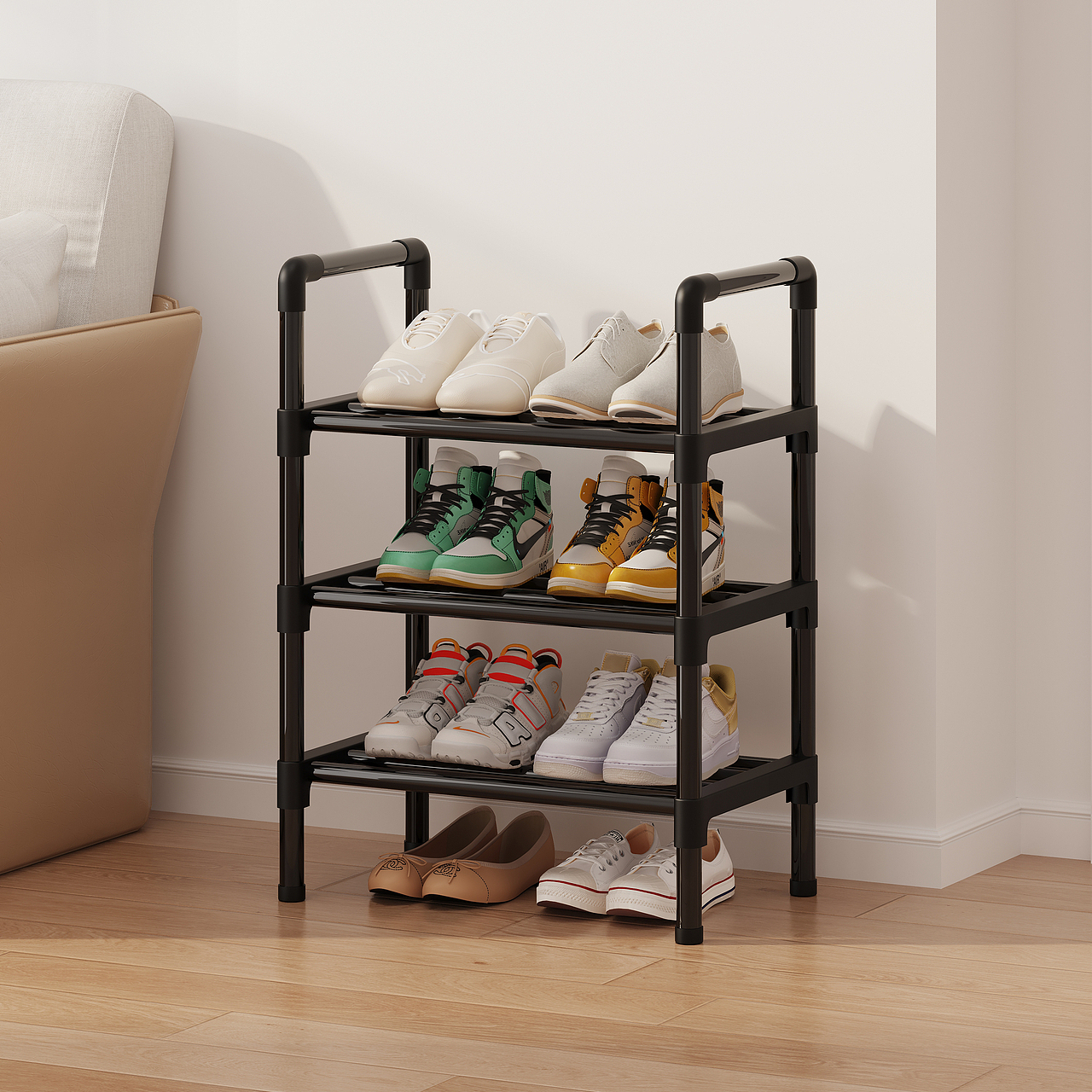 简易扶手塑料件鞋架电商用效果图