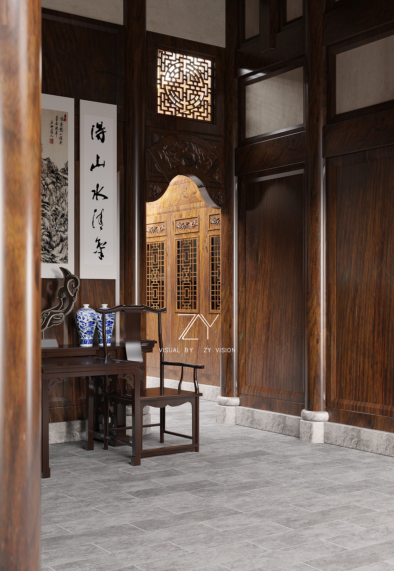 中式 合院（图ZMzM2NTM0MjU2） - 家装设计 - 站酷设计师左眼视觉渲染表现原创素材 - 站酷ZCOOL