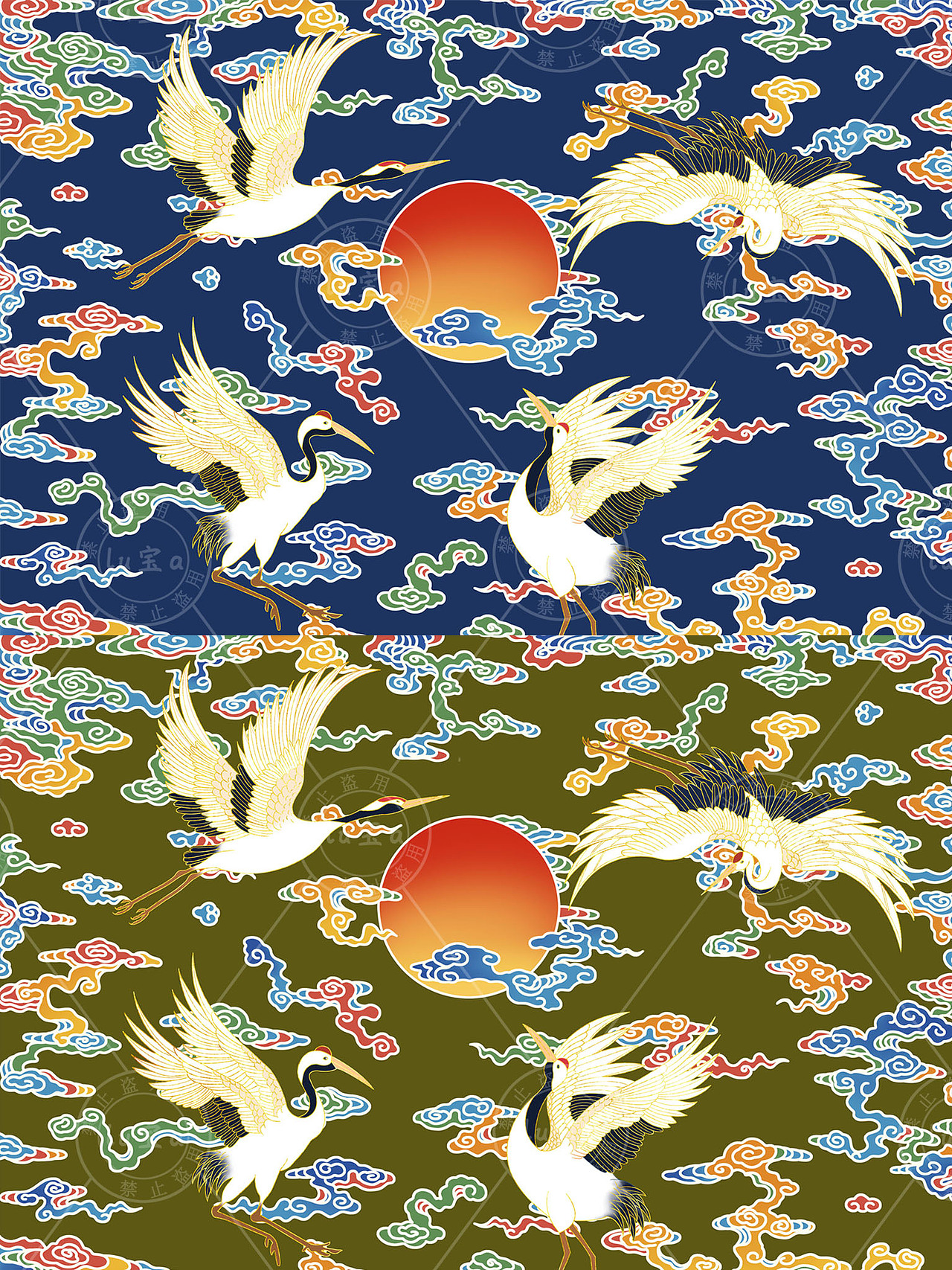 祥云仙鹤国潮插画图案设计传统纹样