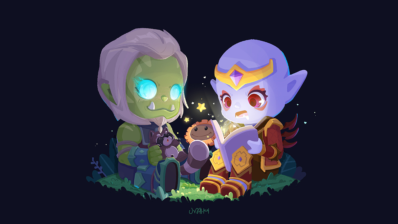 【魔兽世界】Q版兽人DK和巨魔萨满