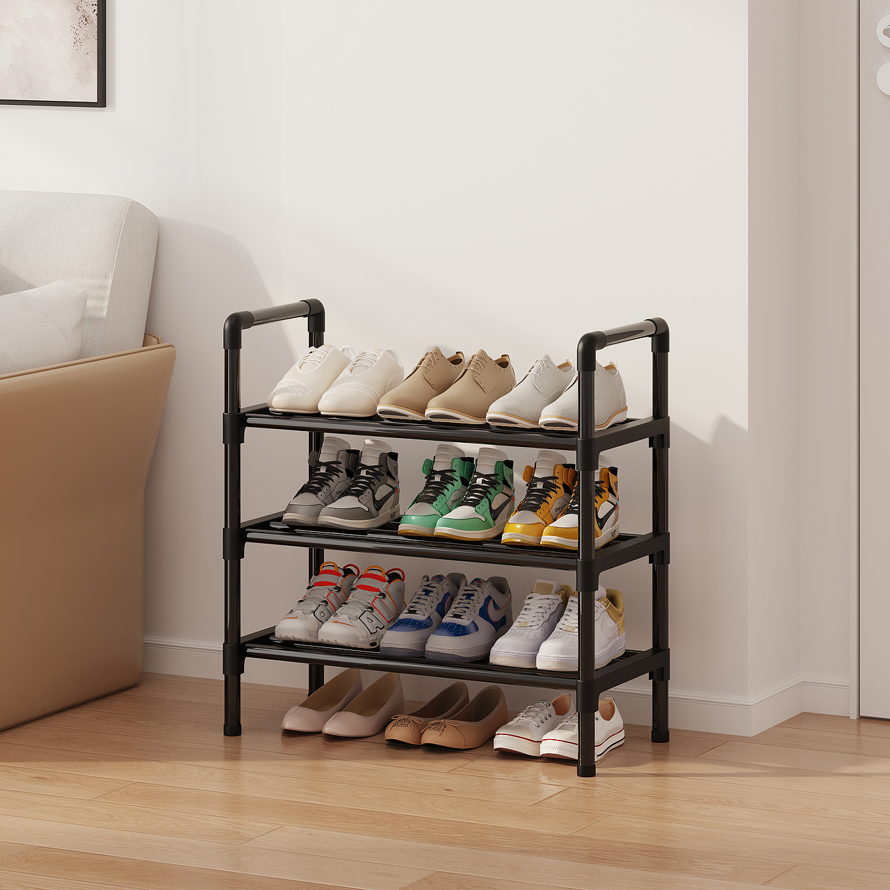 简易扶手塑料件鞋架电商用效果图