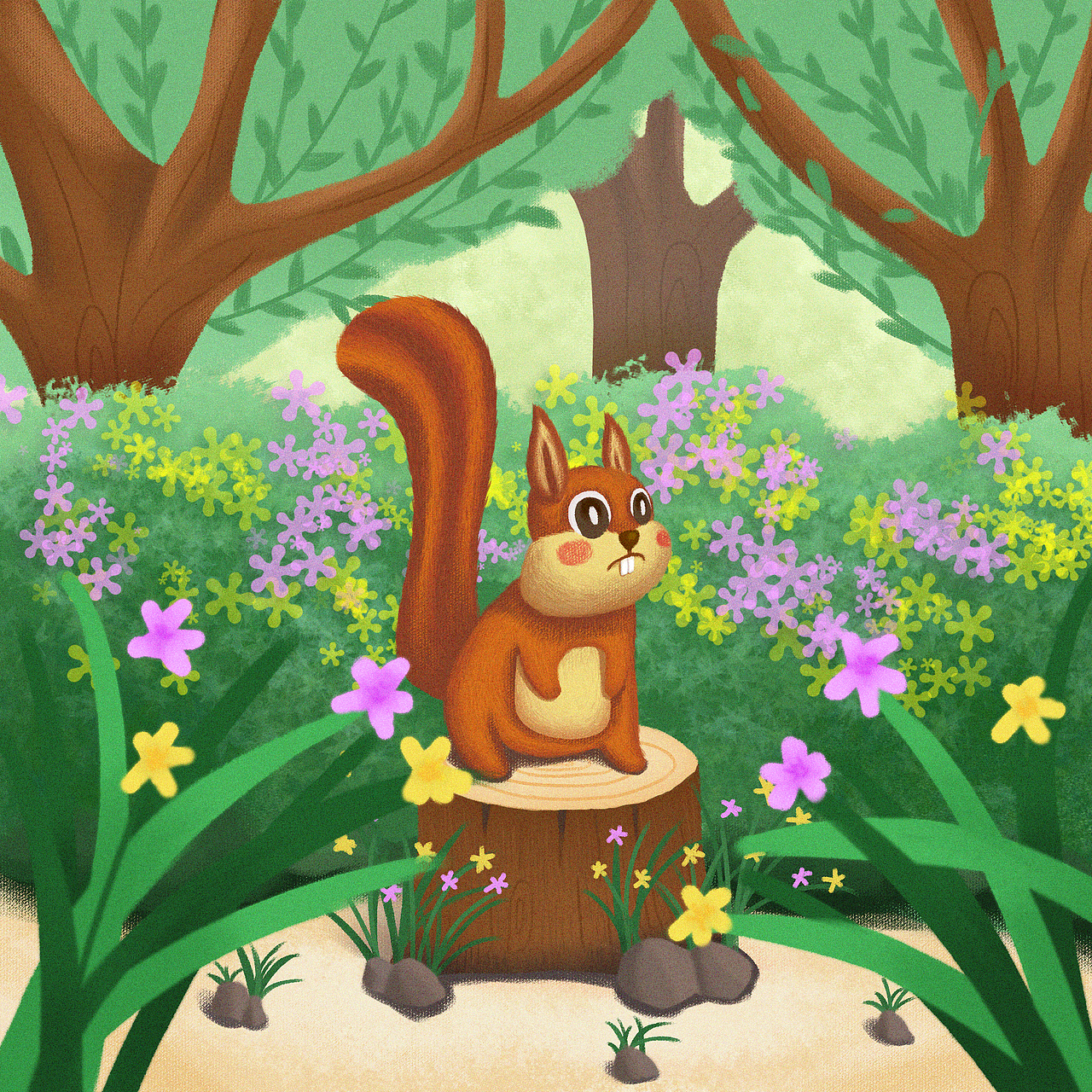 森林中的小松鼠儿童插画