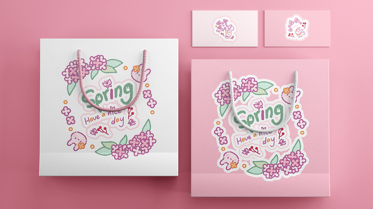 美图秀秀×橙花兔和白熊 | 春日橙花兔贴纸设计