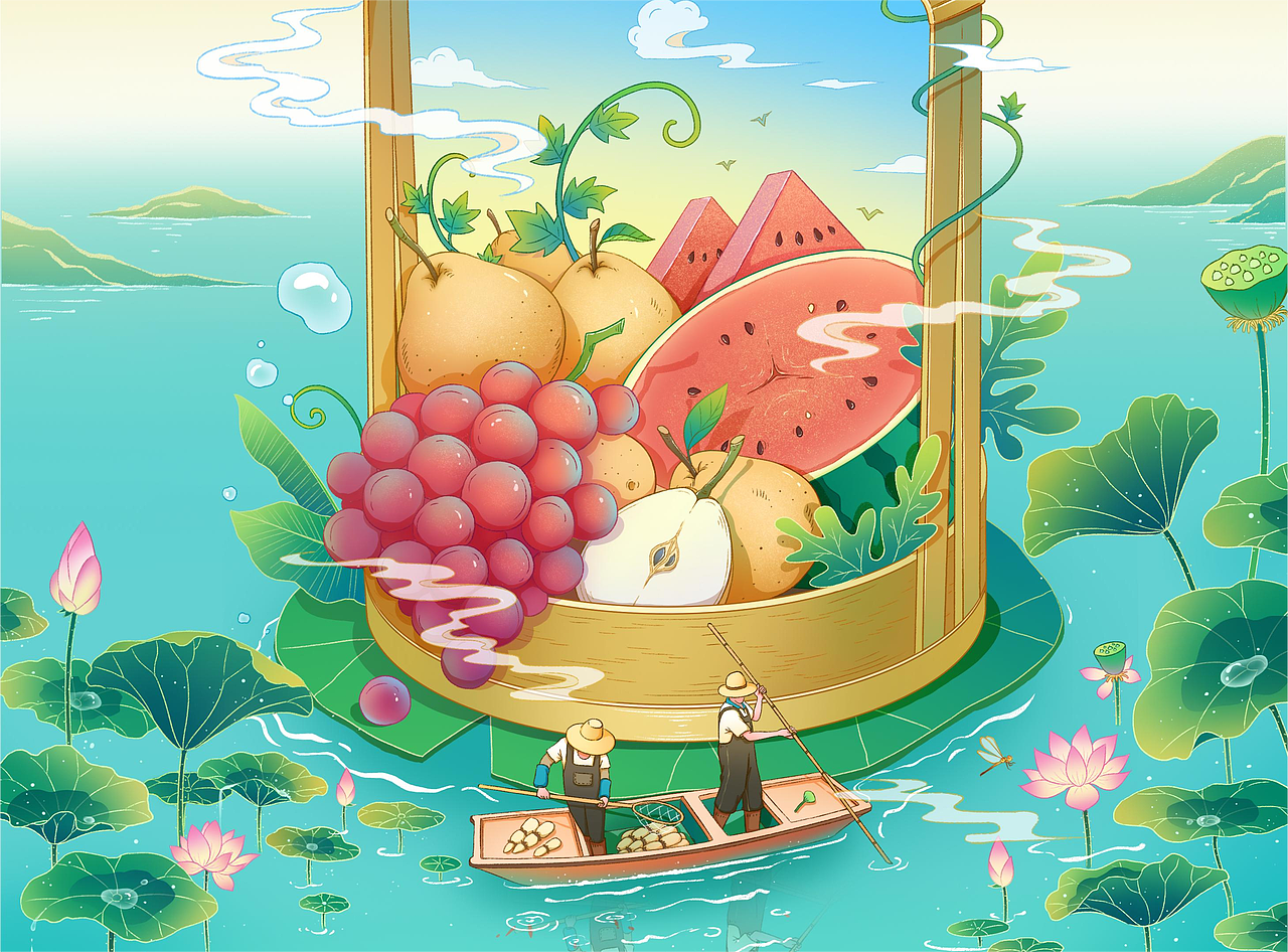 二十四节气之：小暑（图ZMzYwNTM1NDIw） - 商业插画 - 站酷设计师戴月y原创素材 - 站酷ZCOOL