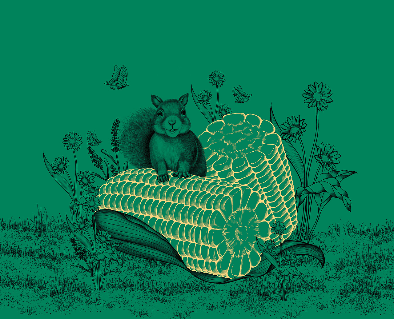 十月稻田一些大米杂粮包装插画