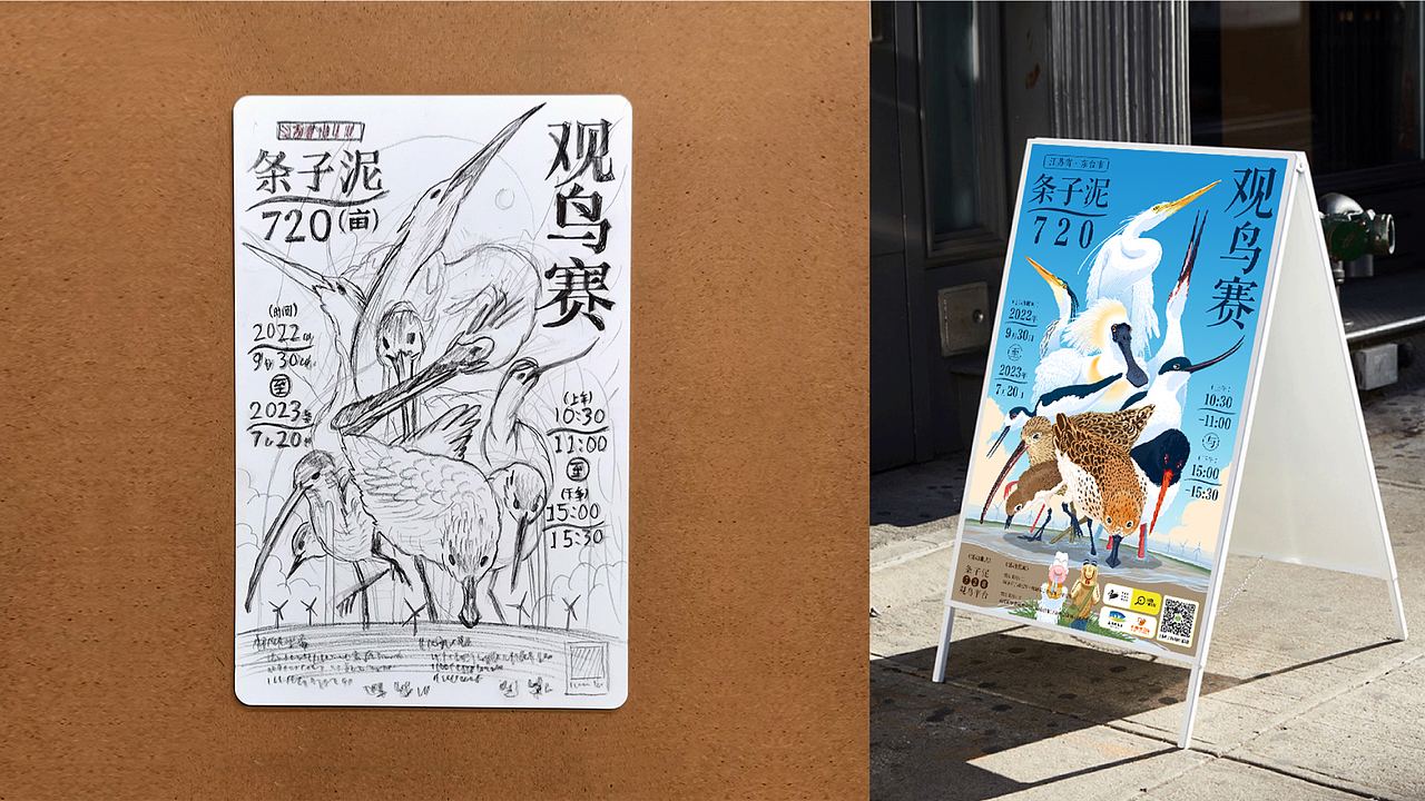 条子泥720观鸟赛.海报插画设计