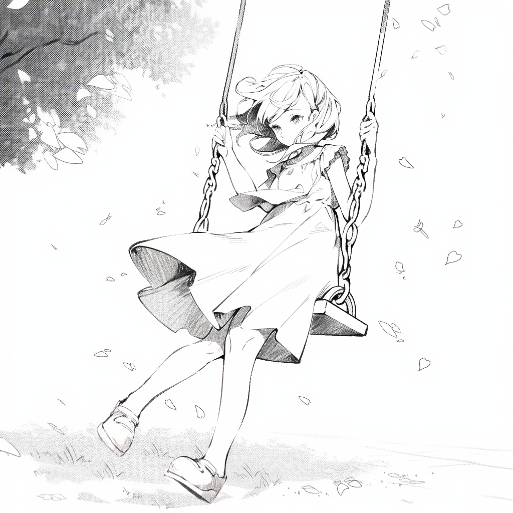 浪漫漫画风女孩荡秋千