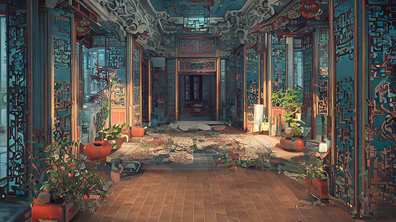 AI 古典华丽的古风室内