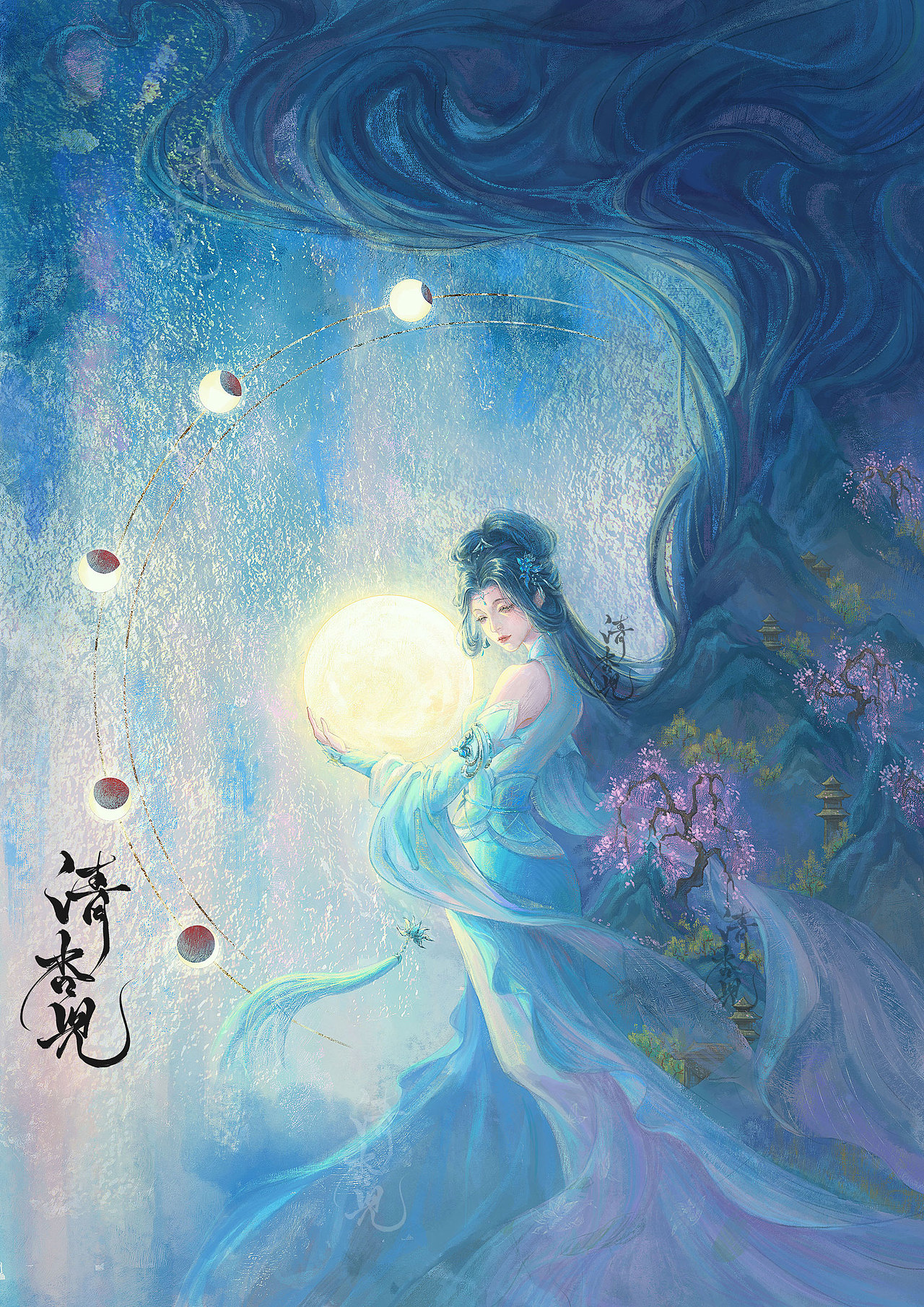 多情只有春庭月，犹为离人照落花（图ZMzU3MzU3NzQ4） - 商业插画 - 站酷设计师清杏儿原创素材 - 站酷ZCOOL