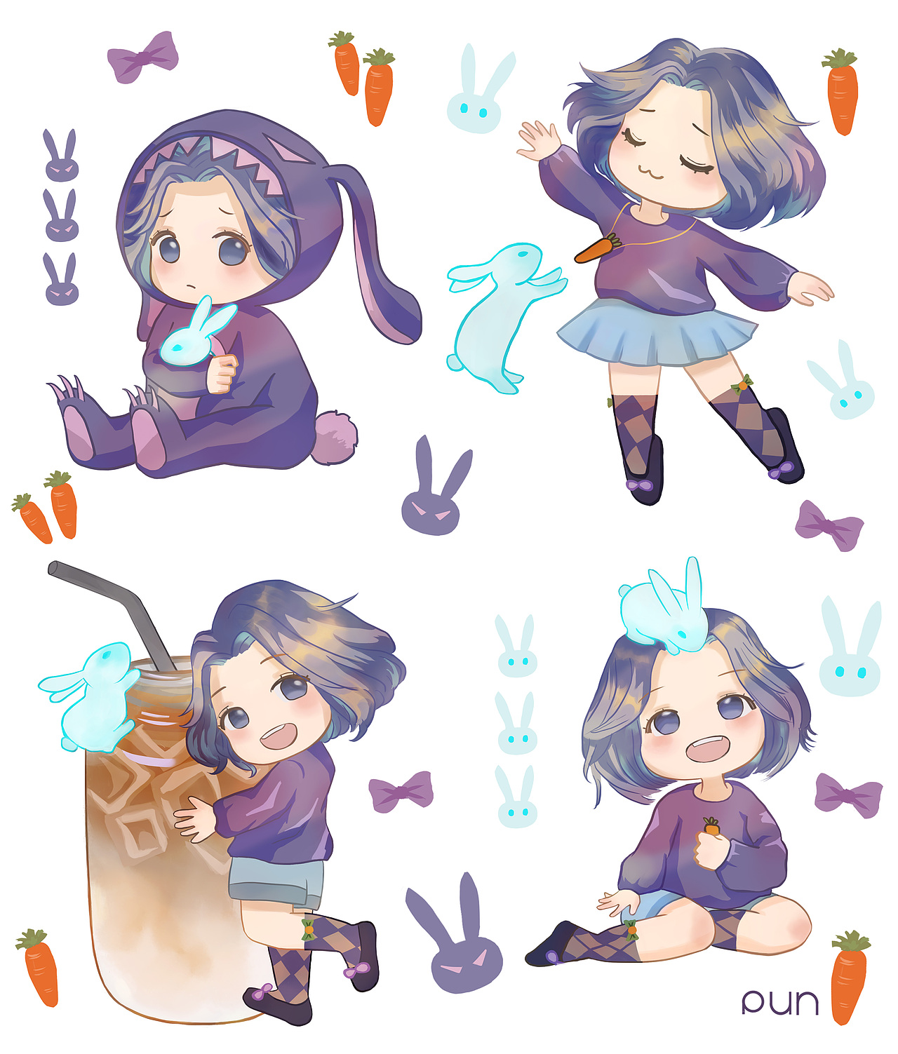 毛毛和小兔兔（图ZMzIxNjgwMzY4） - 商业插画 - 站酷设计师punnn原创素材 - 站酷ZCOOL