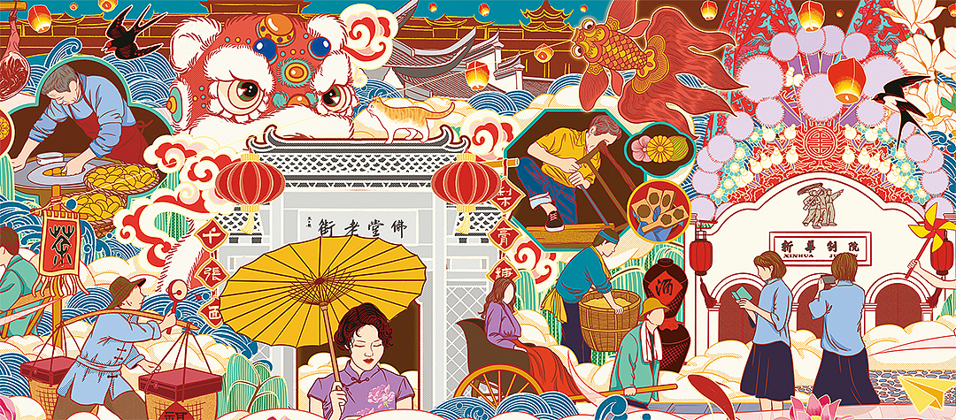 文旅插画｜义乌佛堂古镇（图ZMzQwNTMwMjA4） - 商业插画 - 站酷设计师画画的虾仁原创素材 - 站酷ZCOOL