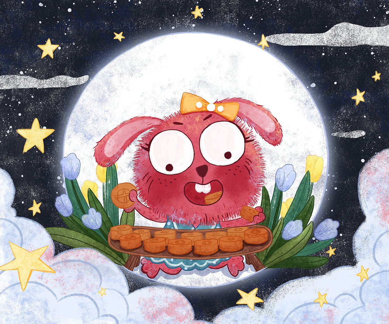 ps原创儿童插画——兔小兔的中秋