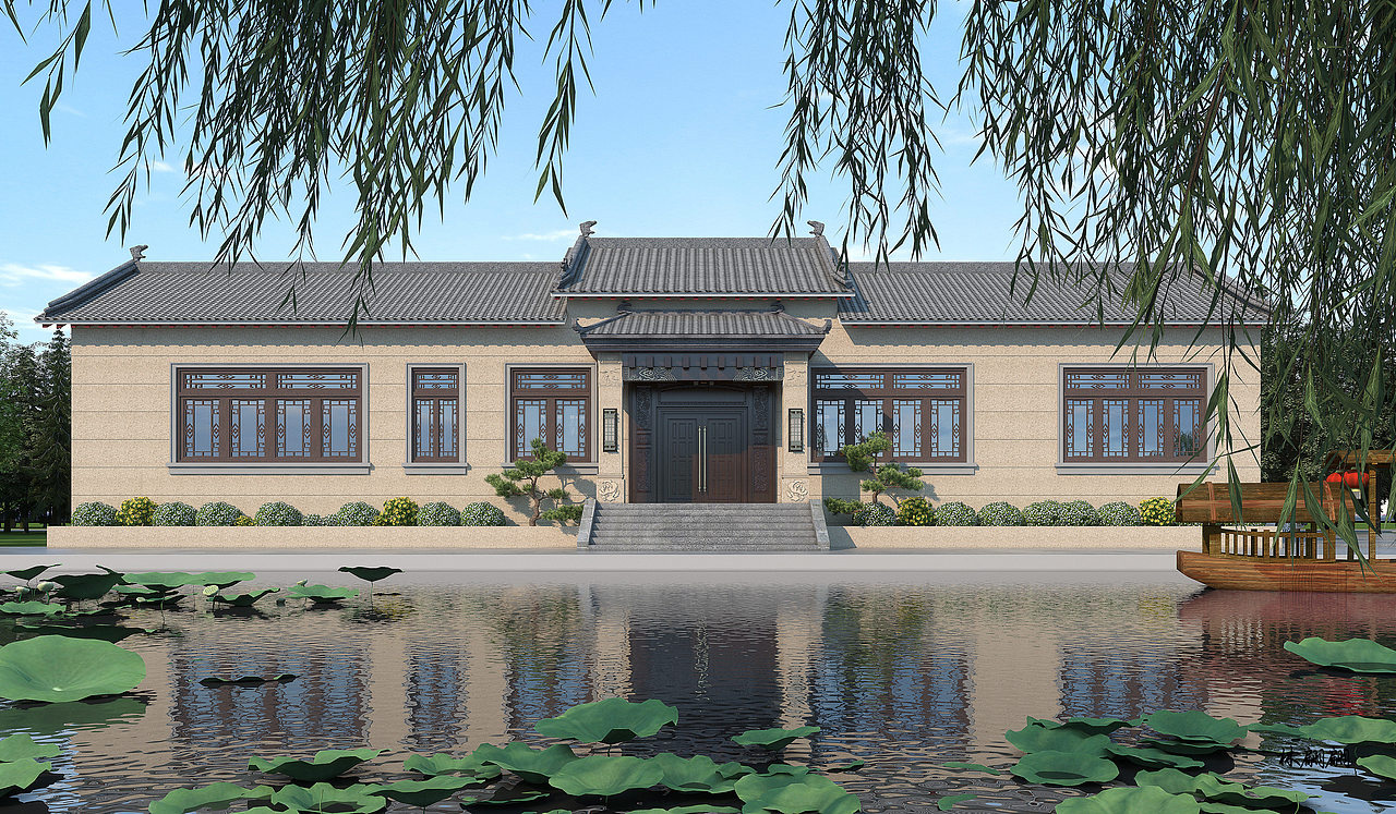 室外效果图|徽派建筑设计