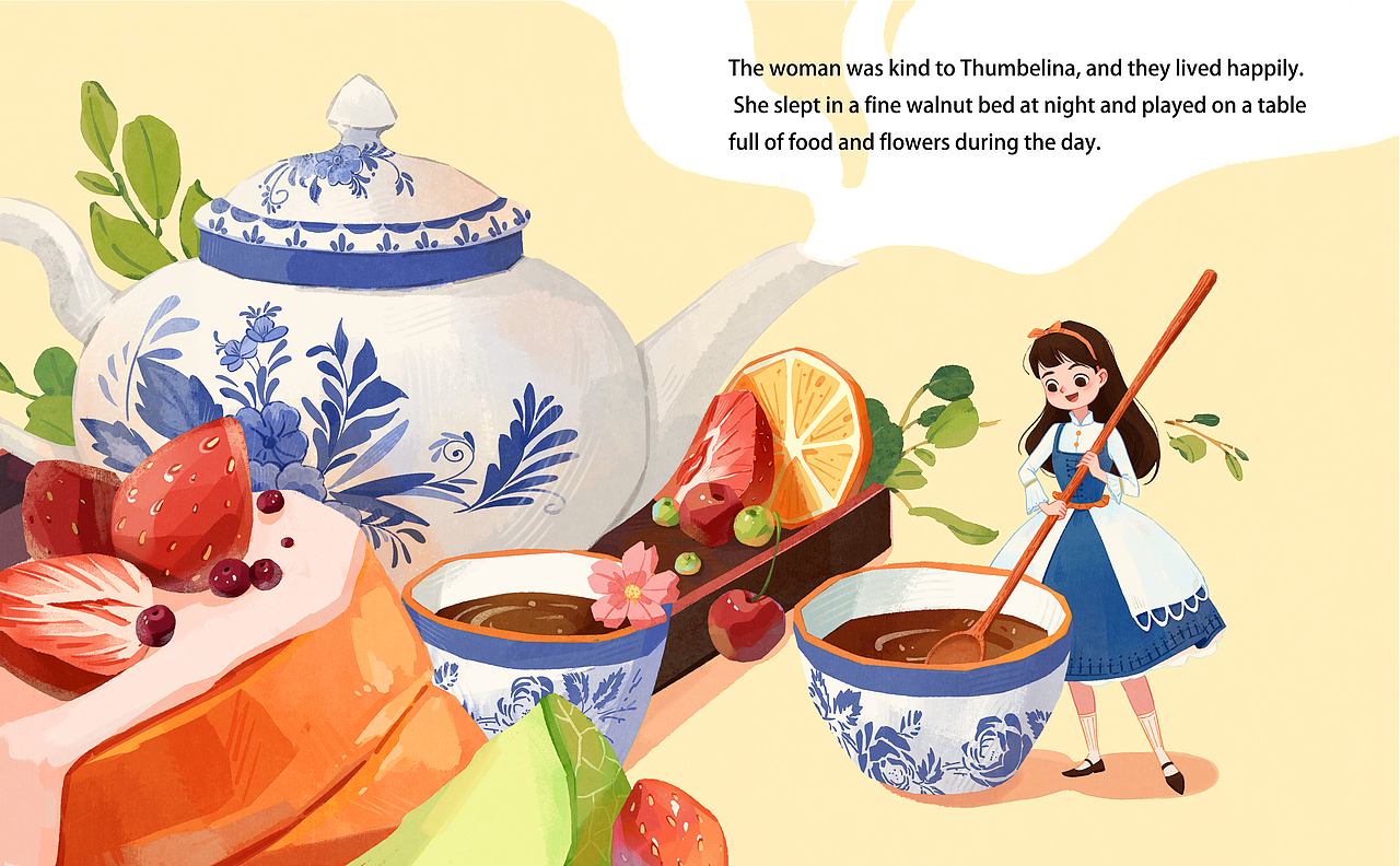 《拇指姑娘》绘本插画练习（图ZMzYyMjM4Njc2） - 绘本 - 站酷设计师一笔草草原创素材 - 站酷ZCOOL