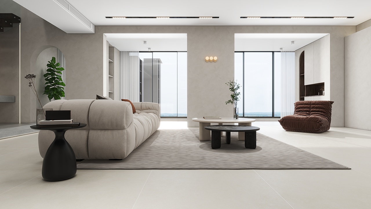 3D空间漫游视频-极简奶油风