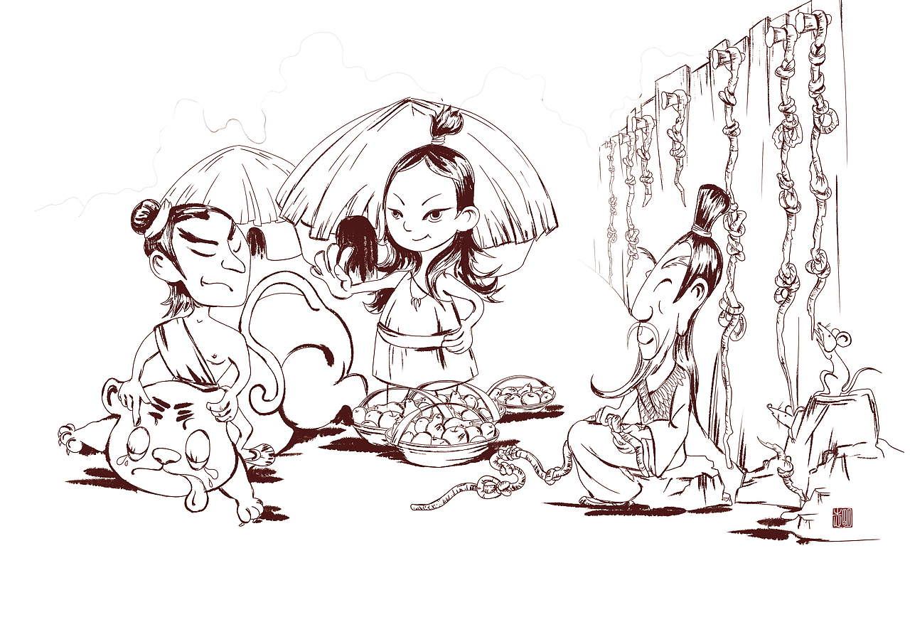 结绳记事儿童插画