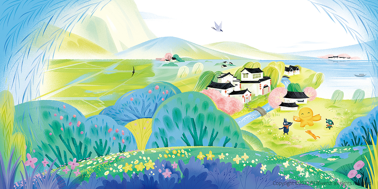 儿童文学作品封面《美丽的村庄》《草原与沙漠》（图ZMzI2Mzk2MDYw） - 绘本 - 站酷设计师阿修wenzi原创素材 - 站酷ZCOOL