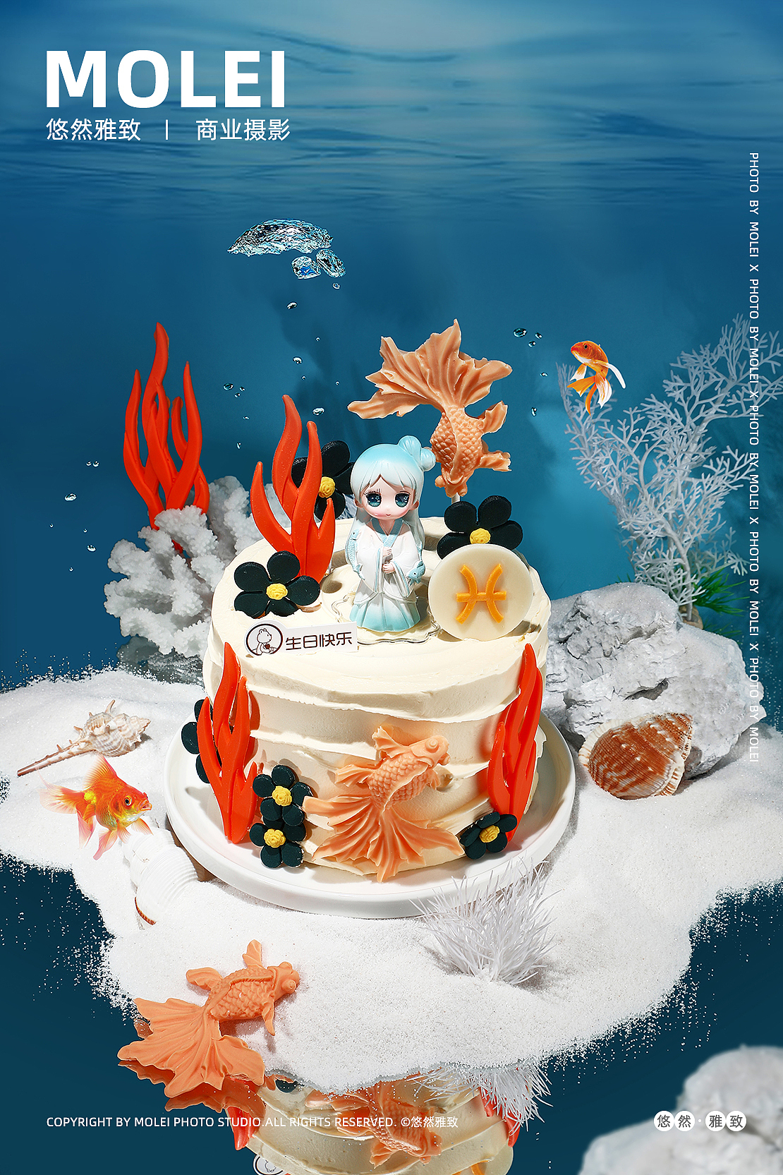 cakeboss/生日蛋糕/双鱼座/水中深海主题/星座