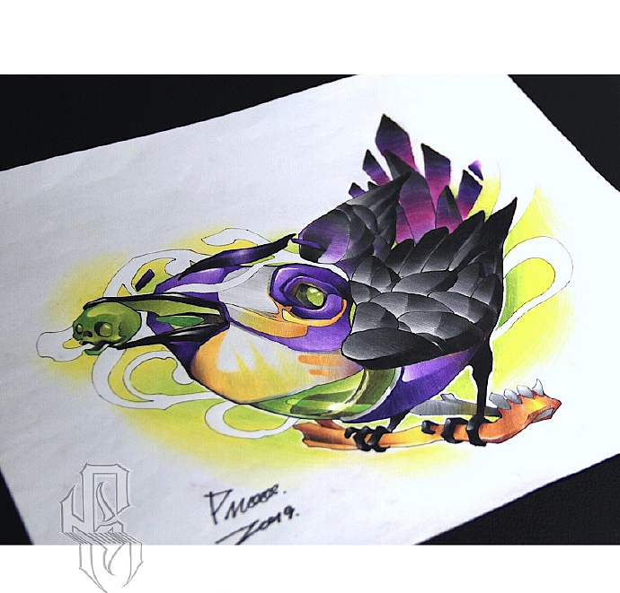 紫色黑乌鸦和骷髅头。