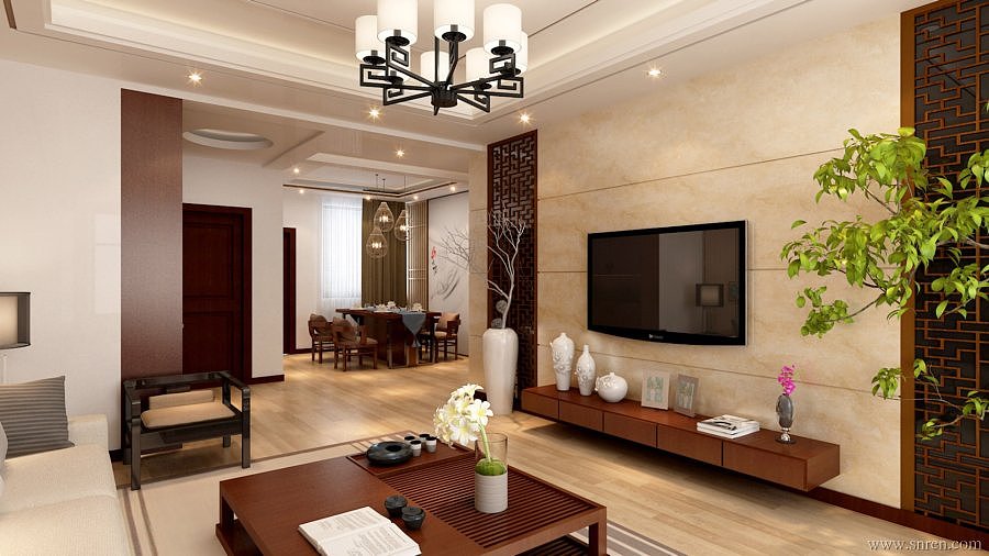 沈阳绿港装饰分享新中式风格客厅装修案例图集分享