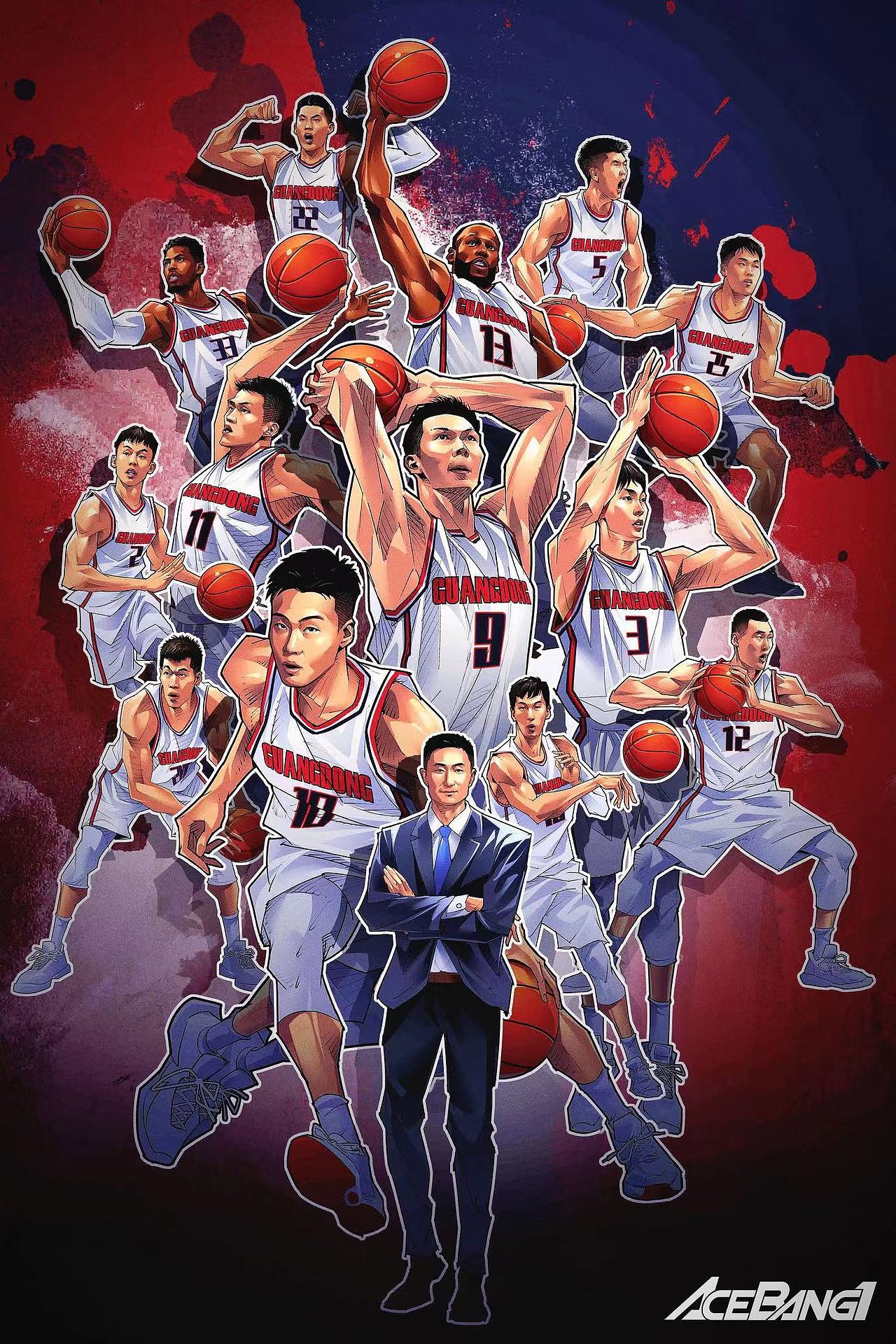 体育篮球cba广东宏远美漫插画集 易建联赵睿胡明轩徐杰