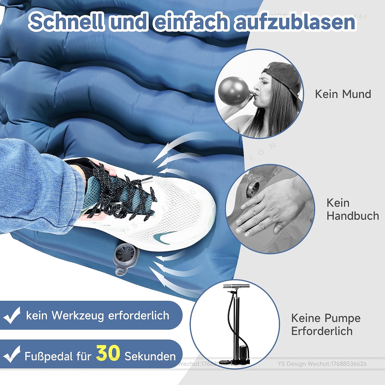 亚马逊蓝色露营垫主副图A+图片设计