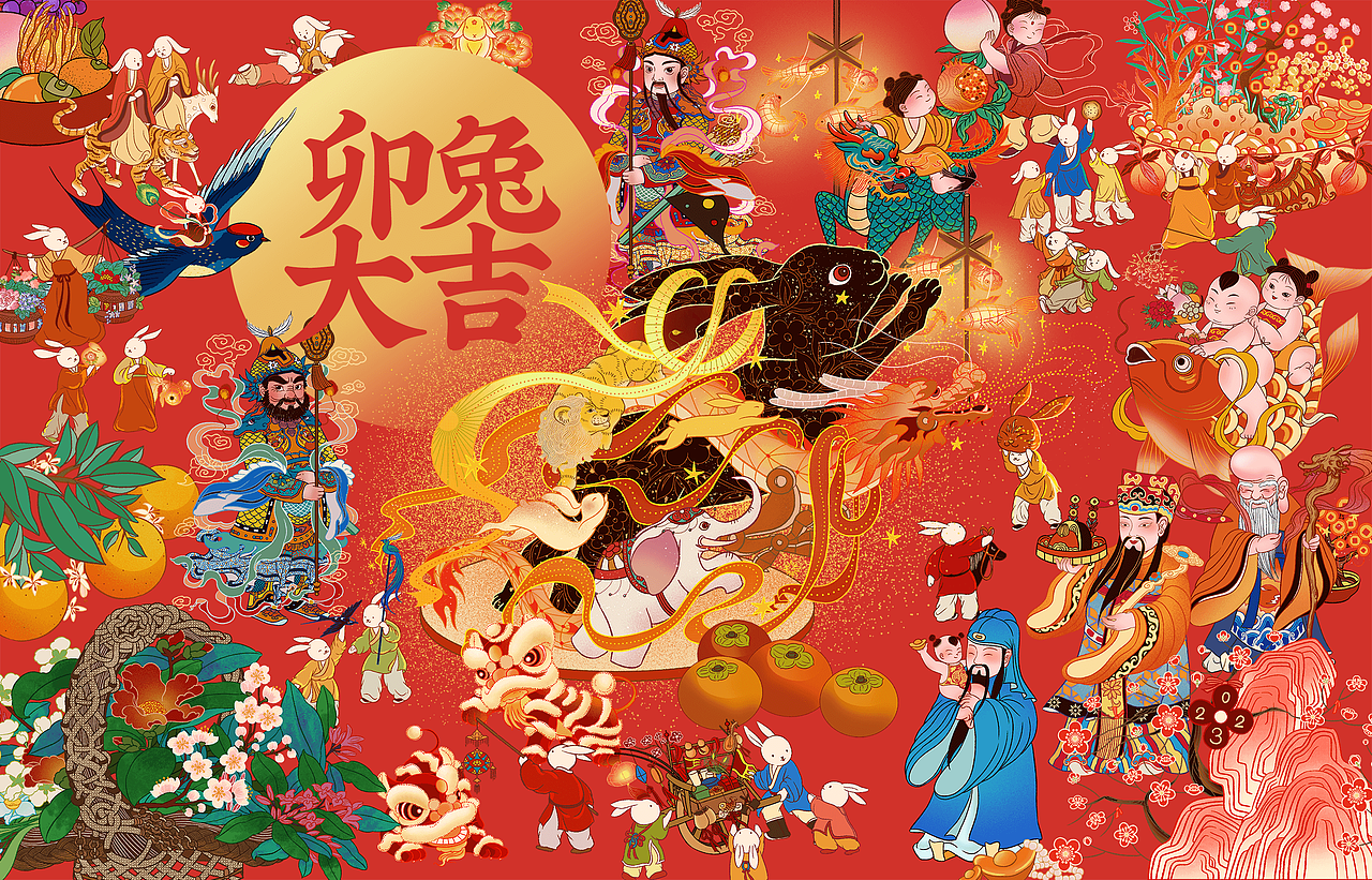 东京梦华录 X 2023年卯兔大吉（图ZMzE2ODUxODI0） - 商业插画 - 站酷设计师鹿星河原创素材 - 站酷ZCOOL