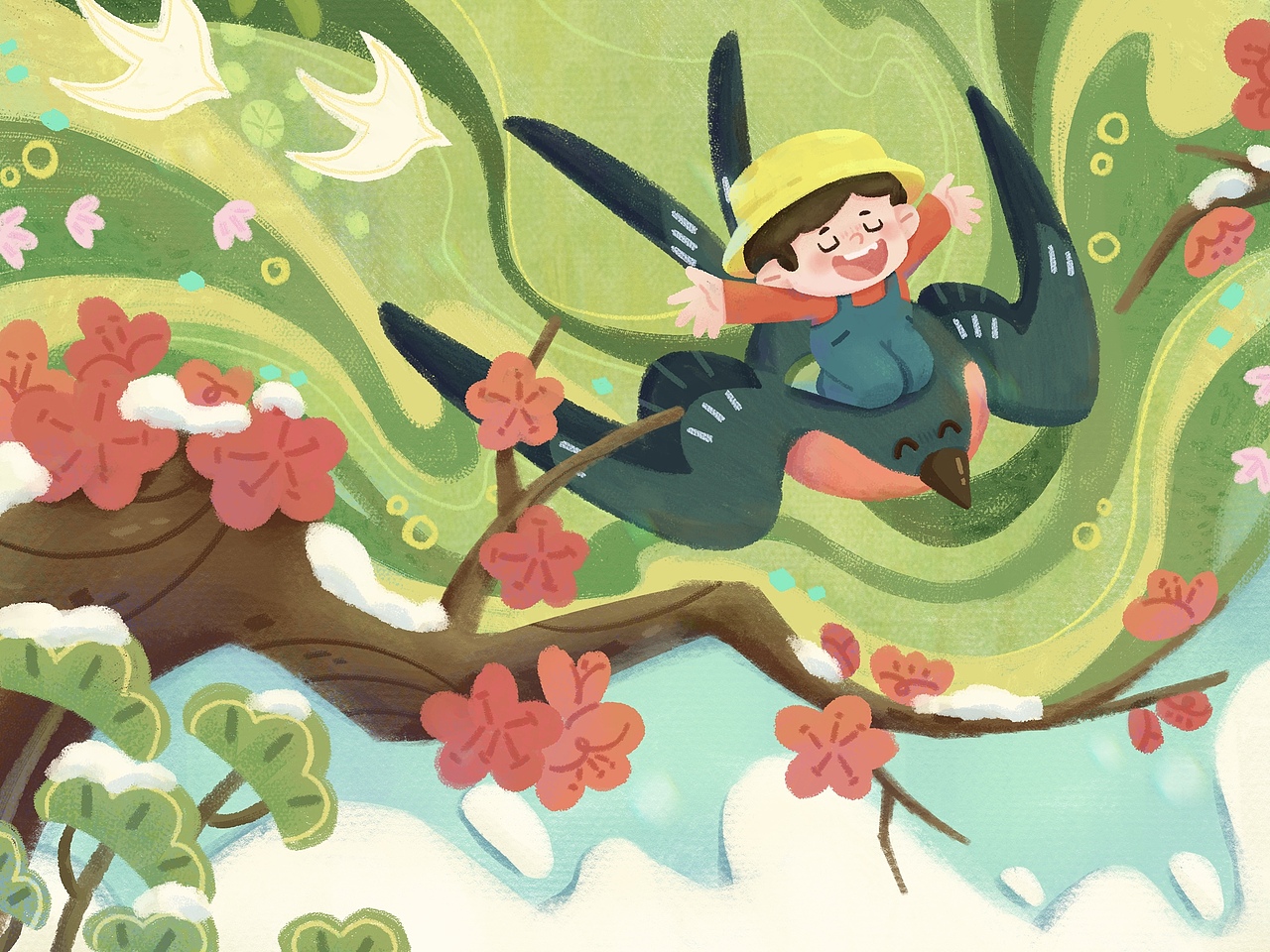 冬雪初融，春草初生 | 儿童插画（图ZMzMxOTAyMjA0） - 儿童插画 - 站酷设计师大龙_Dalong原创素材 - 站酷ZCOOL