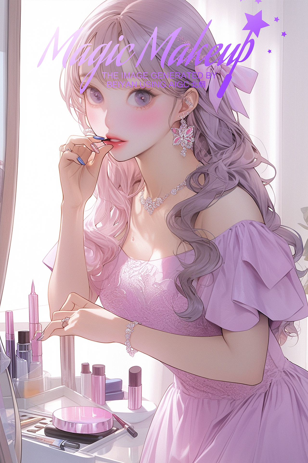 AIGC创意时尚潮流美妆女生插画——《幻妆》