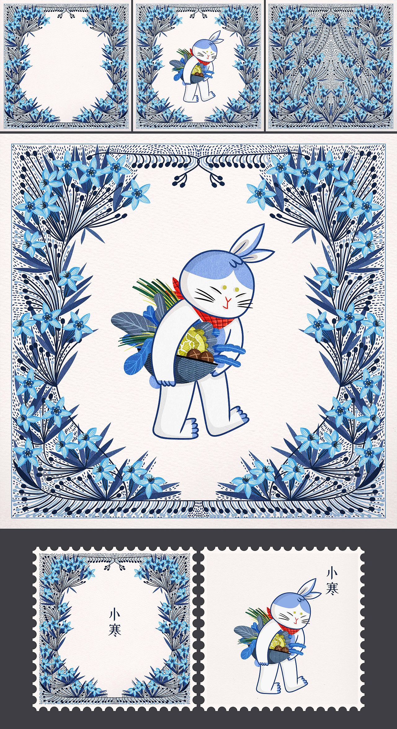 扑哧兔兔 | 节气&花纹&邮票&青花瓷（图ZMzAwODE3Mzgw） - IP形象 - 站酷设计师aaaamieya原创素材 - 站酷ZCOOL