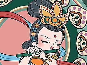 敦煌飞天仕女吹奏笛子