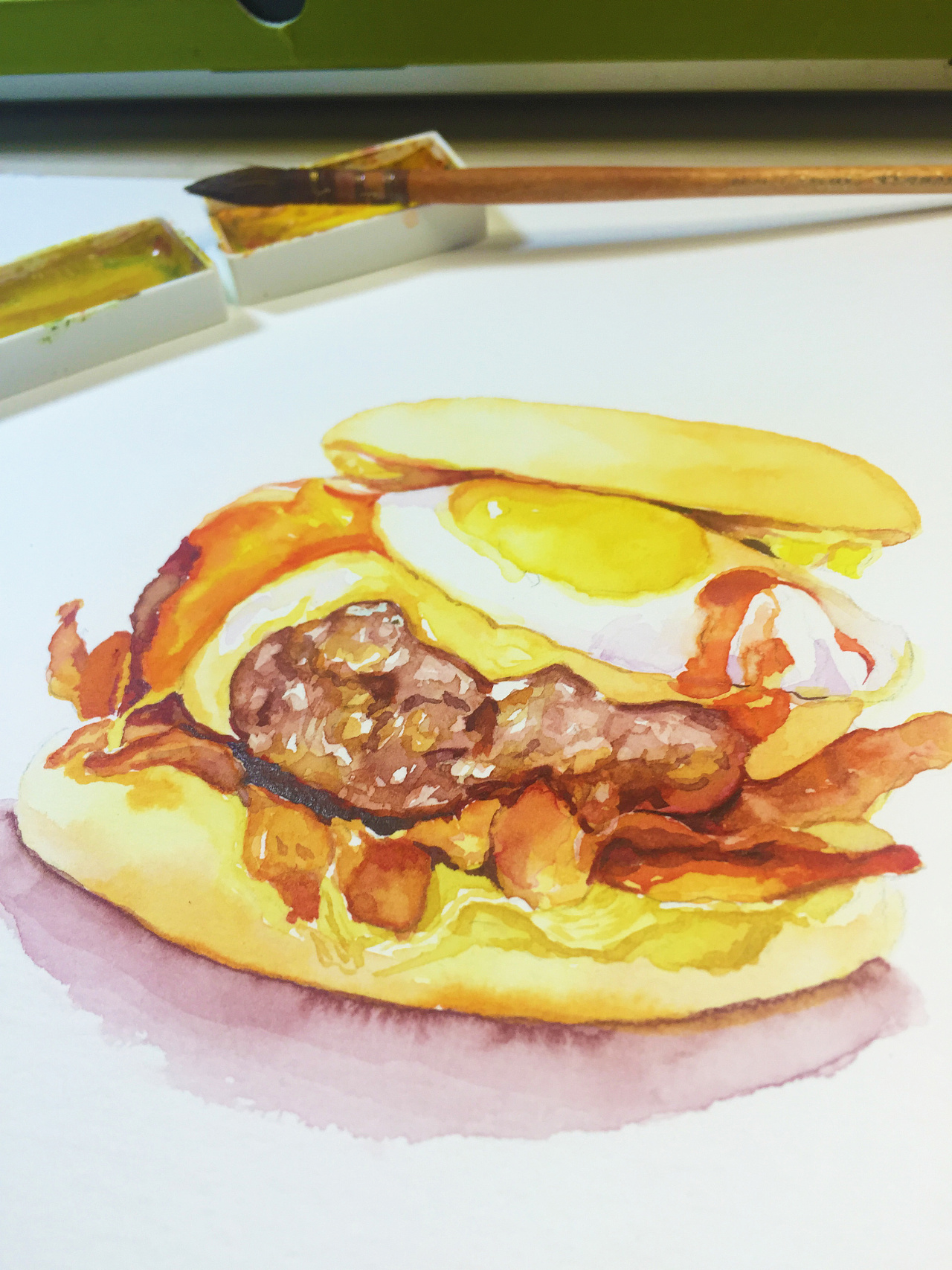 水彩手绘--超级大汉堡|纯艺术|绘画|蒲之未落 - 原创作品 - 站酷