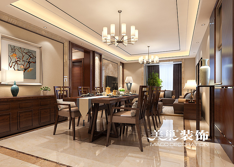 壹号城邦150平三室两厅新中式装修案例——效果图