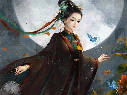 宝钗扑碟（个人主页-ZNjAyMzM2NjQ=） - 商业插画 - 站酷设计师沐九酒好好画画原创素材 - 站酷ZCOOL