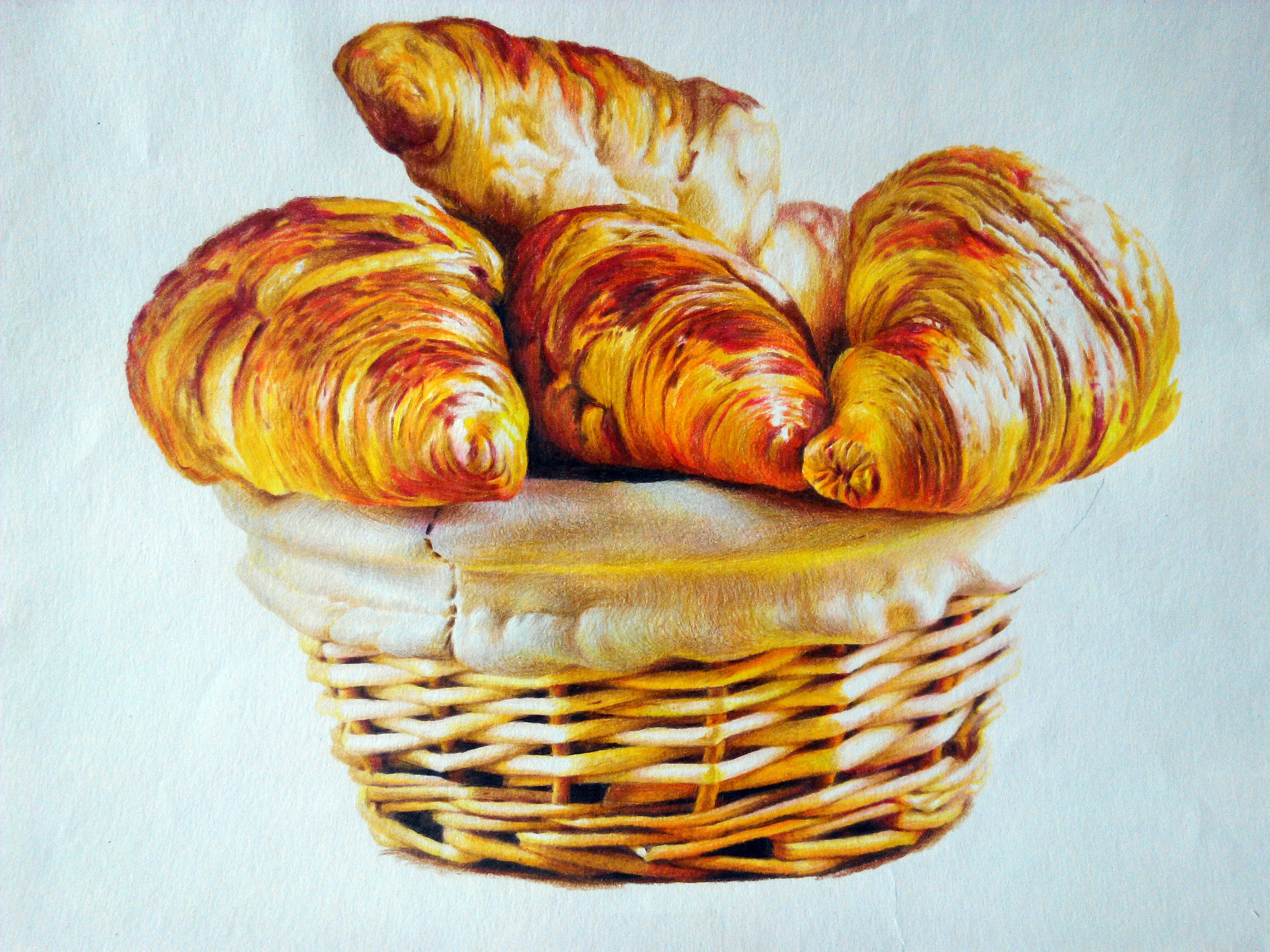 写实彩铅篮子牛角包