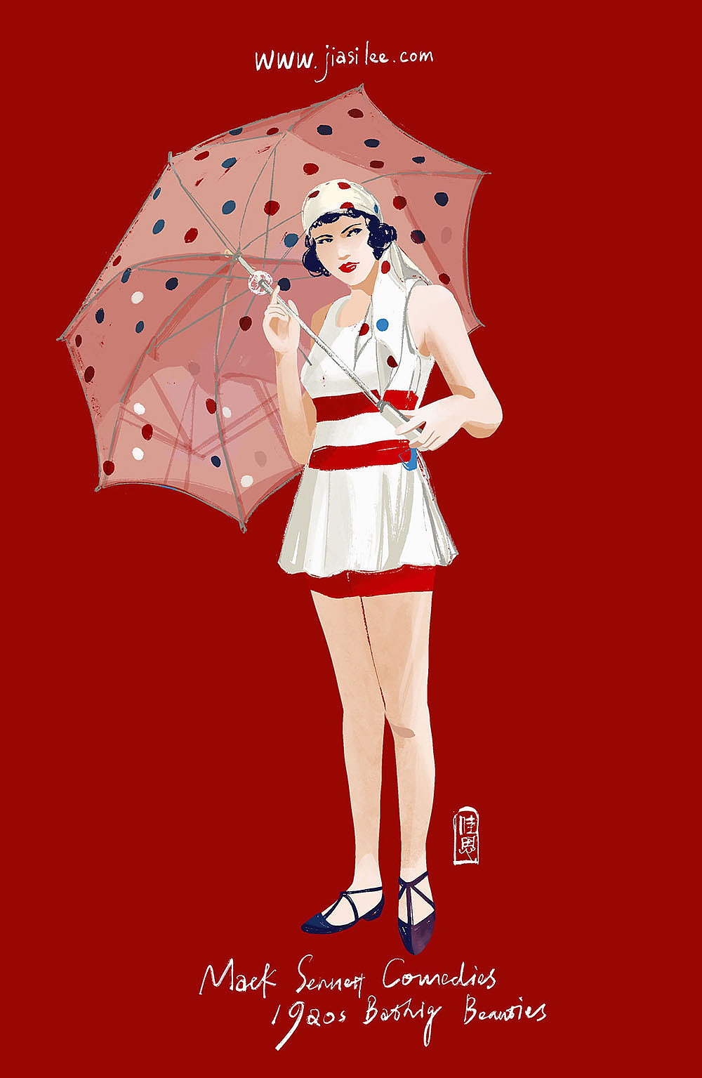 100年前穿什么系列插画|1920s泳装时尚