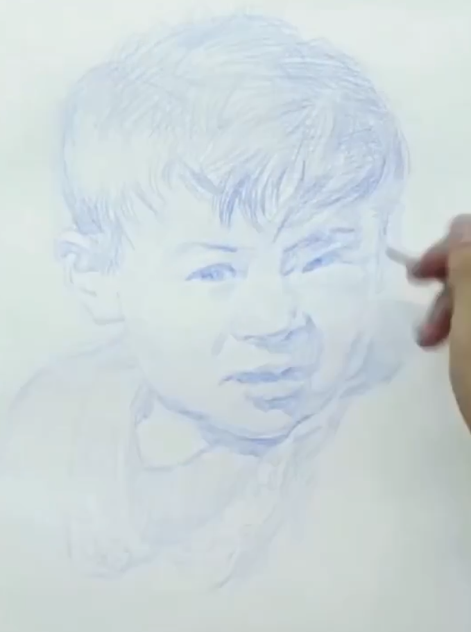 彩铅单色小孩素描头像